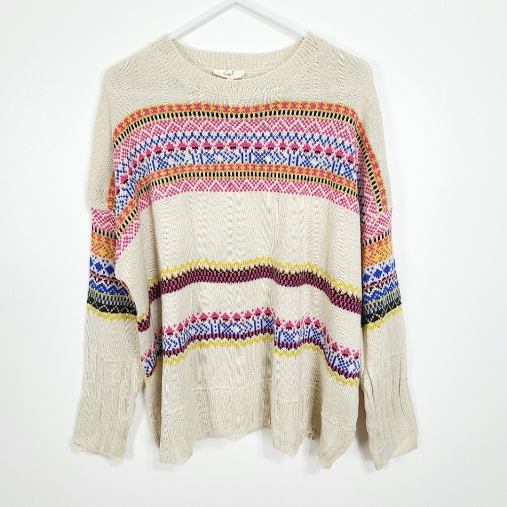 Easel | NWT Boho Distressed Sweater Cream Medium